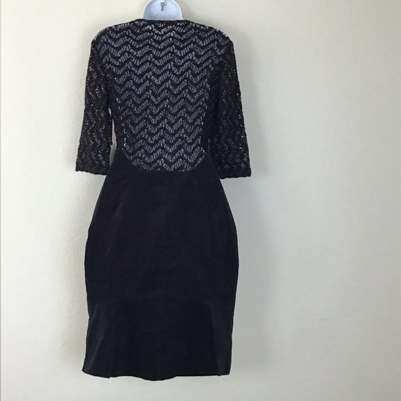 L’AGENCE Chevron Metallic Open Knit Yoke Velvet Pencil Dress Black Size 6 - Picture 4 of 12